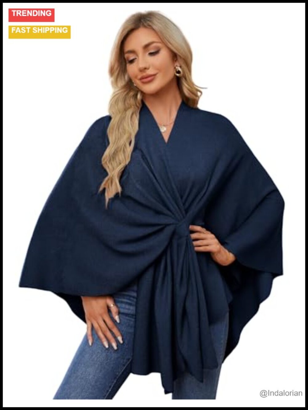 Elegant Shawl Wrap Open Front Poncho Sweater Double Knit